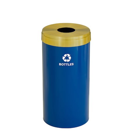 23 Gal Round Recycling Bin, Blue/Satin Brass