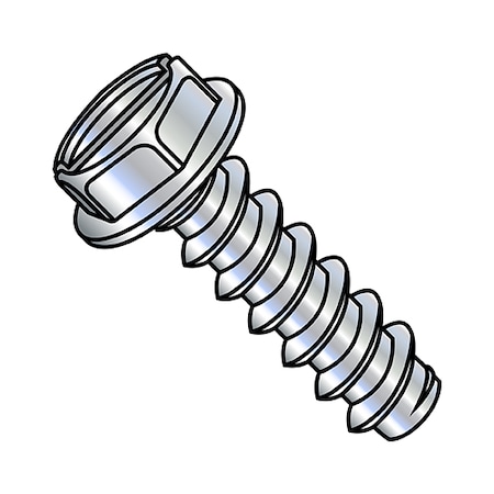 Self-Drilling Screw, 1/4-14 X 1 In, Zinc Plated Steel Hex Head Slotted Drive, 2500 PK