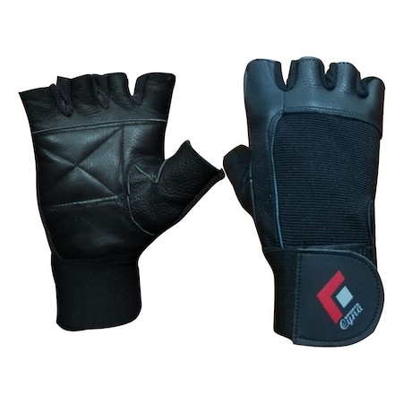 Black Weight Lifting Leather Gloves, MED