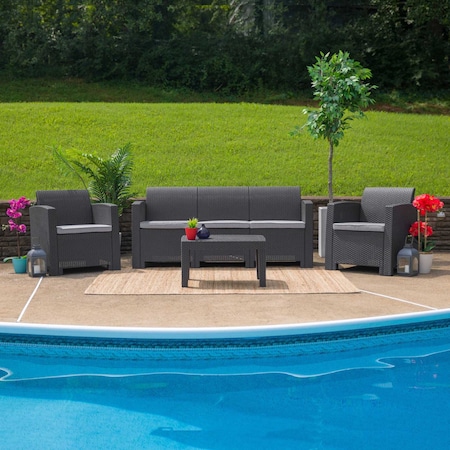 Dark Gray Rattan Sofa With All-Weather Cushions