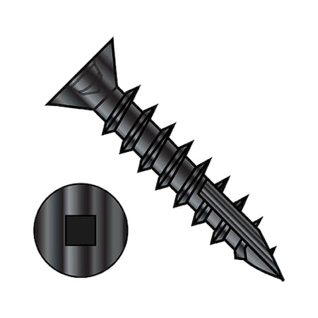 Wood Screw, #6, 5/8 In, Black Steel Flat Head Square Drive, 9000 PK