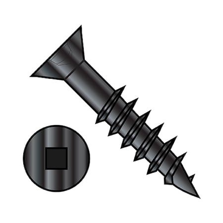 Wood Screw, #8, 4 In, Black Steel Flat Head Square Drive, 1000 PK