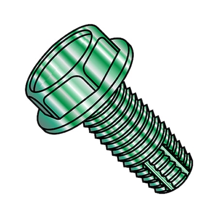 Thread Cutting Screw, #10-32 X 3/8 In, Zinc Plated Steel Hex Head Hex Drive, 6000 PK