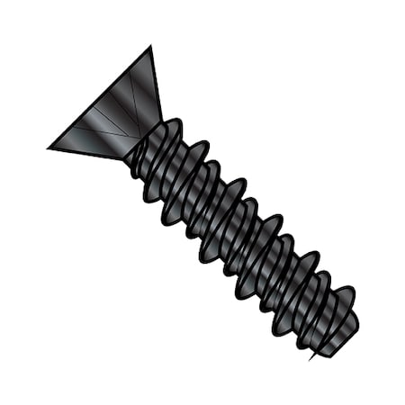 Self-Drilling Screw, 1/4-15 X 1-1/4 In, Black Oxide And Oil Steel Flat Head Phillips Drive