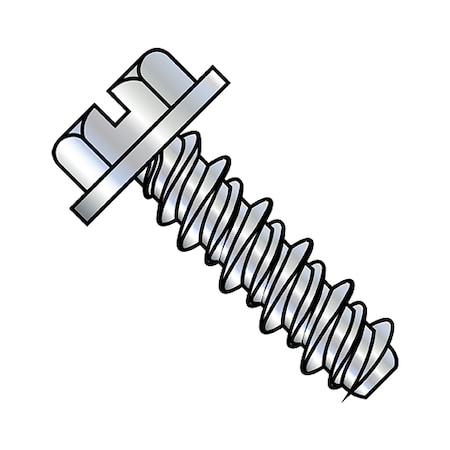 Sheet Metal Screw, #10-16 X 3/8 In, Zinc Plated Steel Hex Head Slotted Drive, 8000 PK