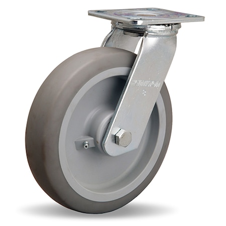 Standard Duty Swivel Caster, 8 X 2 Versa-Tech Gray Rubber (65A) On Polyolefin Wheel