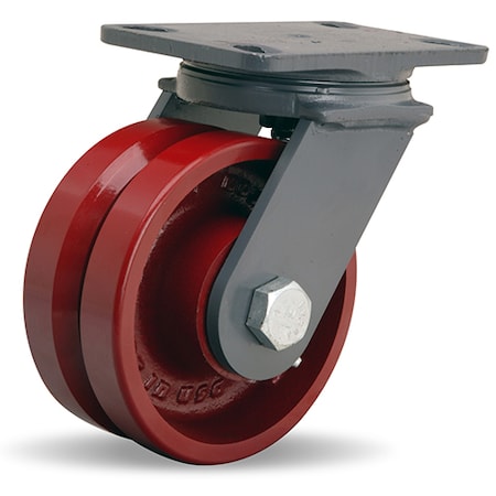 Champion Swivel Caster, 6 X 2-1/2 Metal V-Groove Wheel, 3/4 Precision Tapered Bearing