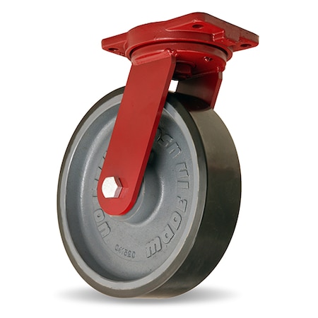 Extra Heavy Duty Swivel Caster, 12 X 3 Duralast XC Polyurethane (70D) On Cast Iron Wheel