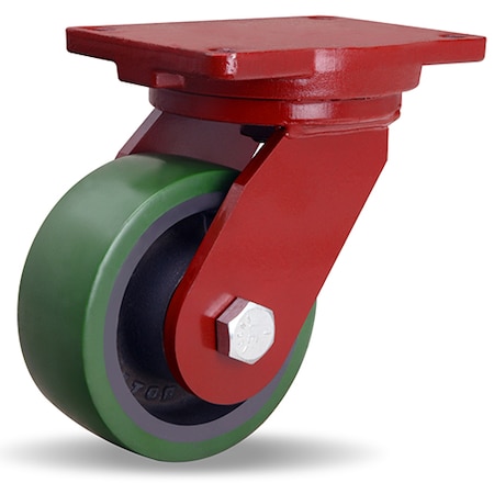 Extra Heavy Duty Swivel Caster, 6 X 2-1/2 Duralast Polyurethane (95A) On Cast Iron Wheel