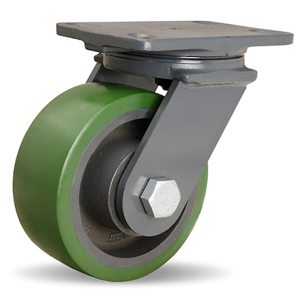 Extended Service Swivel Caster, 6 X 2-1/2 Duralast Polyurethane (95A) On Cast Iron Wheel