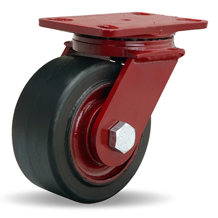 ForgeMaster Swivel Caster, 6 X 3 Mold-On Rubber On Cast Iron Wheel, 1 Straight Roller Bearing