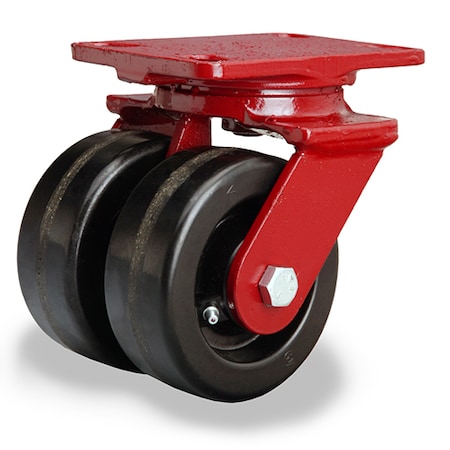 Heavy Service Dual-Wheel Swivel Caster, 5 X 2 Plastex Phenolic Wheels,3/4 Straight Roller Bearing