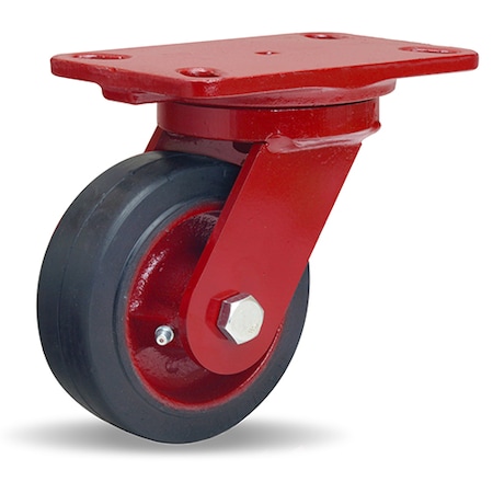 Heavy Service Swivel Caster, 5 X 2 Moldon Rubber Tired Wheel (70A), 3/4 Straight Roller Bearing