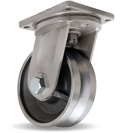 Maxi-Duty Swivel Caster, 10 X 4 Forged Steel V-Grooved Wheel, 1 1/4 Precison Tapered Bearing