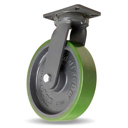 Super Endurance Swivel Caster, 12 X 3 Duralast Polyurethane (95A) On Cast Iron Wheel