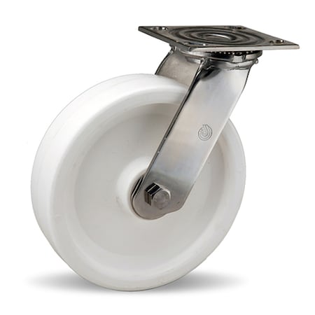 Stainless Steel Swivel Caster, 8 X 2 Aqualite Polyolefin (75D) Wheel, 3/4 Delrin Bearing