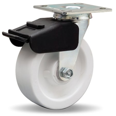 Combination Brake Swivel Caster, 6 X 2 Aqualite Polyolefin Wheel, 1/2 Delrin Bearing