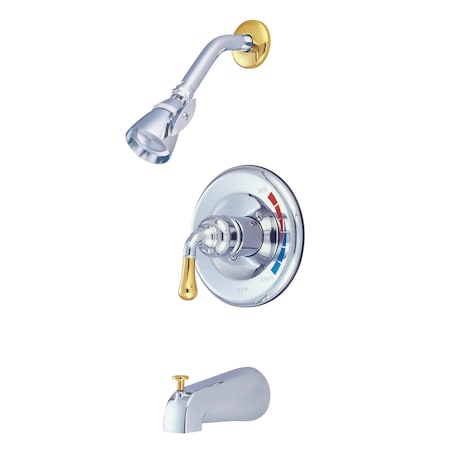 Tub And Shower Faucet, Polished Chrome/Polished Brass, Wall Mount