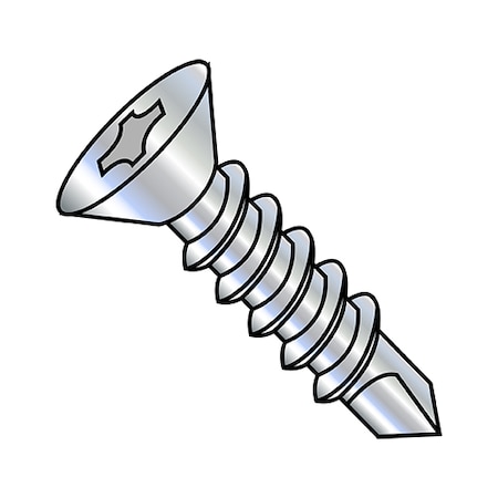 Self-Drilling Screw, #10-16 X 1 In, Zinc Plated Steel Flat Head Phillips Drive, 6000 PK