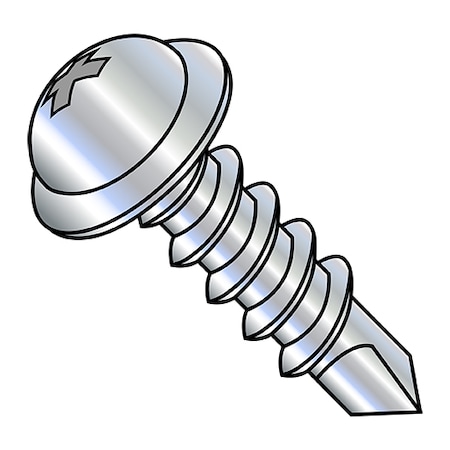 Self-Drilling Screw, #8-18 X 2 In, Zinc Plated Steel Round Head Phillips Drive, 3000 PK