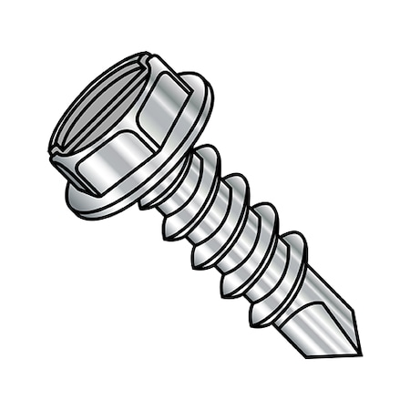 Self-Drilling Screw, #10-16 X 5/8 In, Plain Stainless Steel Hex Head Slotted Drive, 3500 PK