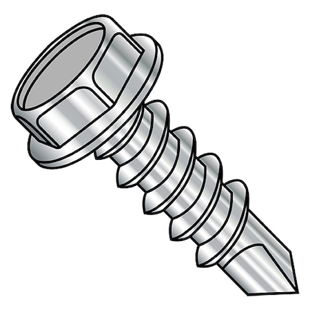 Self-Drilling Screw, 3/8-12 X 1-1/4 In, Plain 18-8 Stainless Steel Hex Head Hex Drive, 300 PK