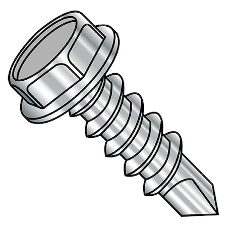 Self-Drilling Screw, 1/4-14 X 1 In, 316 Stainless Steel Hex Head Hex Drive, 2000 PK