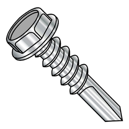 Self-Drilling Screw, 1/4-14 X 1-1/2 In, Plain Stainless Steel Hex Head Hex Drive, 500 PK