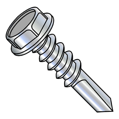 Self-Drilling Screw, #12-14 X 2-1/2 In, Zinc Plated Steel Hex Head Hex Drive, 1000 PK