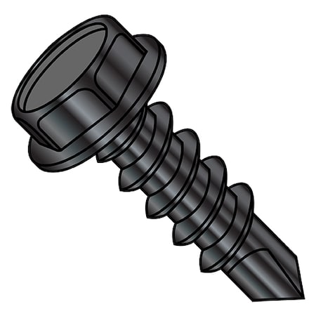 Self-Drilling Screw, #12-14 X 5/8 In, Black Zinc Plated Steel Hex Head Hex Drive, 5000 PK