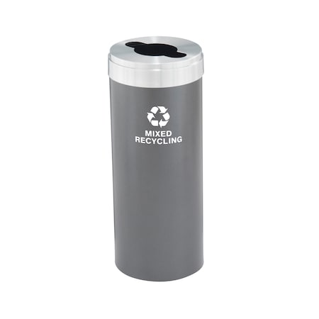 12 Gal Round Recycling Bin, Silver Vein/Satin Aluminum