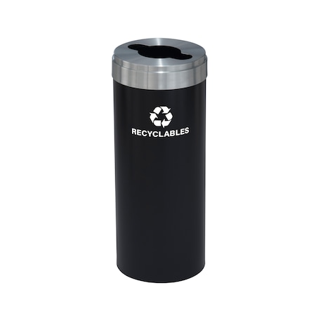 15 Gal Round Recycling Bin, Satin Black/Satin Aluminum