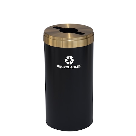 16 Gal Round Recycling Bin, Satin Black/Satin Brass