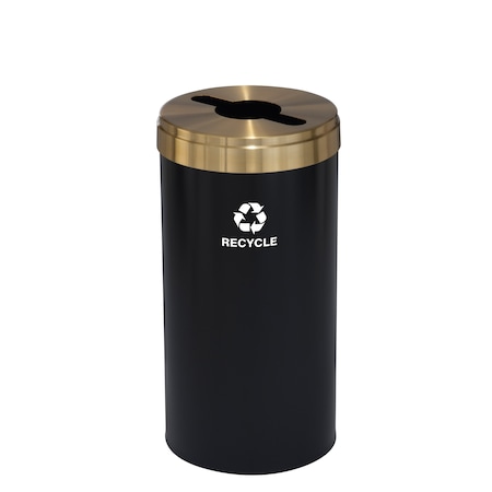 16 Gal Round Recycling Bin, Satin Black/Satin Brass