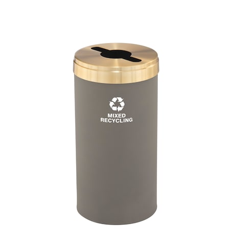 16 Gal Round Recycling Bin, Nickel/Satin Brass