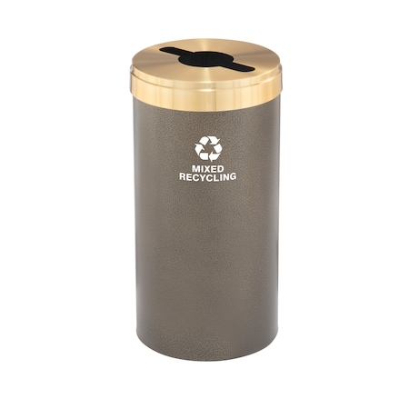 23 Gal Round Recycling Bin, Bronze Vein/Satin Brass