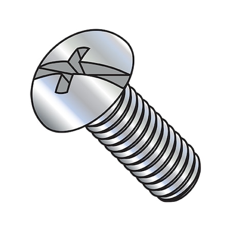 #10-32 X 3/4 In Combination Phillips/Slotted Round Machine Screw, Zinc Plated Steel, 2000 PK