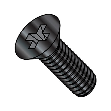 #10-32 X 3/8 In Phillips Flat Machine Screw, Zinc Black Steel, 10000 PK