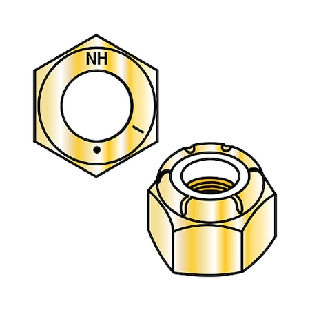 Lock Nut, 5/8-11, Nylon, Grade 8, Yellow Zinc, 0.593 In Ht, 50 PK