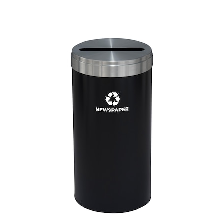 16 Gal Round Recycling Bin, Satin Black/Satin Aluminum