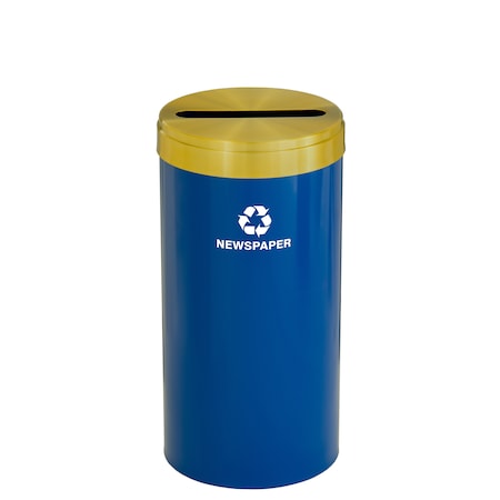 16 Gal Round Recycling Bin, Blue/Satin Brass