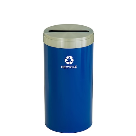 16 Gal Round Recycling Bin, Blue/Satin Aluminum