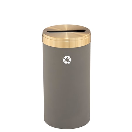 16 Gal Round Recycling Bin, Nickel/Satin Brass