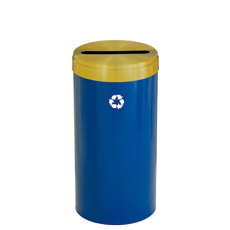 23 Gal Round Recycling Bin, Blue/Satin Brass