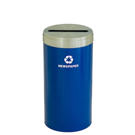 23 Gal Round Recycling Bin, Blue/Satin Aluminum