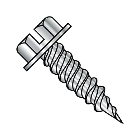 Self-Drilling Screw, #10-16 X 1-1/4 In, Plain 18-8 Stainless Steel Hex Head Slotted Drive, 1500 PK