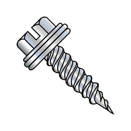 Self-Drilling Screw, #10-12 X 2 In, Zinc Plated Steel Hex Head Slotted Drive, 1000 PK