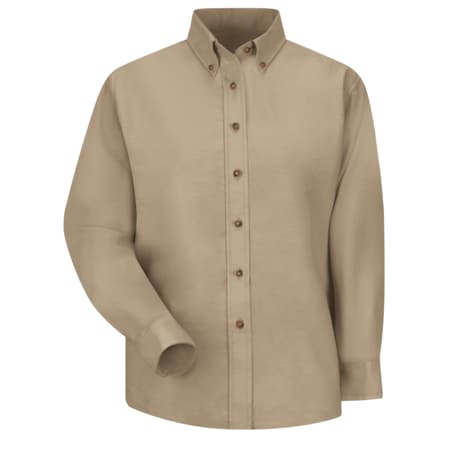 Wms Ls Button Down Poplin Shirt-Kh