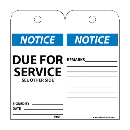 Notice Due For Service See Other Side Tag, Pk25