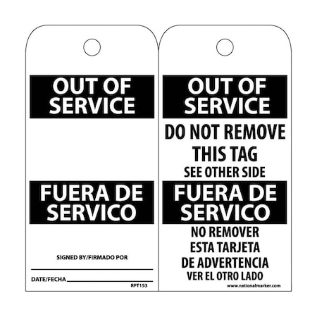 Out Of Service Bilingual Tag, Pk25